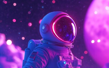 Aufkleber - 3D cartoon illustration of an astronaut in outer space above a planet