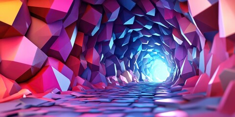 Colorful polygonal scales tunnel background illustration in 3D cartoon rendering featuring high quality graphics and beautiful visuals in 4K