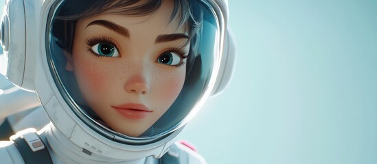 Aufkleber - Astronaut girl in a frontal close up view illustrated in 3D cartoon style