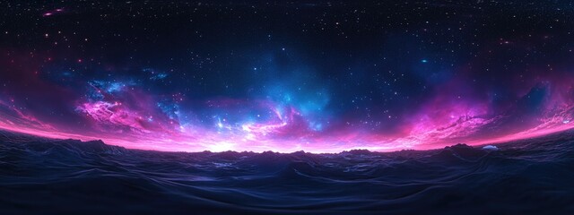 Fototapete - 360 degree space background featuring a nebula and stars created in 3D cartoon rendering with equirectangular projection and HDRI spherical panorama 3D illustration