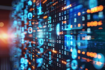 Cyber data security concept with digital code encryption