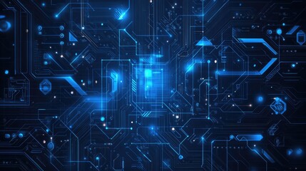 Mechatronic Inspired Digital Background Featuring Circuit Board and Wireframe Design Blue Abstract Aesthetic for Data Engineering and Storage