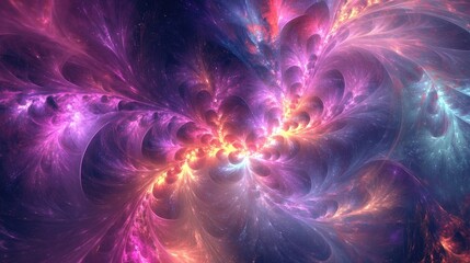 Canvas Print - Stunning fractal wallpaper featuring vibrant geometric shapes that evoke the magic and energy of the universe and cosmic phenomena