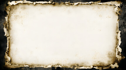 Wall Mural - Grunge empty burnt edges background frame with vignette border. Dirty distressed sepia toned vintage 8k 16:9 weathered old paper texture with copy space. Retro overlay template backdrop 3D rendering.