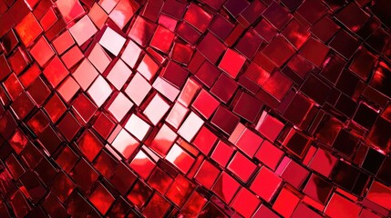 Vibrant abstract red mosaic background with a glossy finish