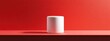 © AImmersive Imagery - White cylindrical product display in a red studio environment showcasing a minimalist design 3D rendering