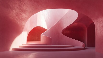 Poster - Podium structure within a pink interior Emphasis on light and shadow