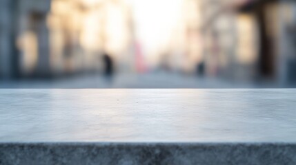 Empty Urban Street Table Display Montage - Industrial Aesthetic with Harsh Lighting, Soft Streetlights, Morning Mood - Vibrant White and Gray