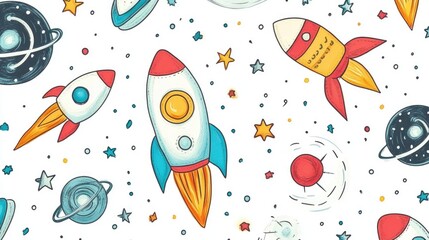 Educational game for kids featuring counting and matching exercises with adorable cartoon rockets UFOs and radars on a printable worksheet