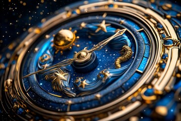 Wall Mural - zodiac signs in a celestial clock, captured in an artwork where the zodiac signs are part of a cosmi