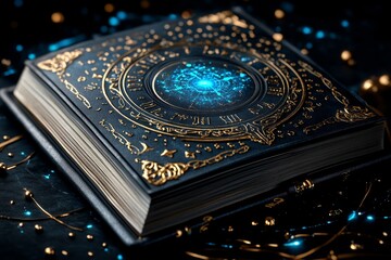 Wall Mural - zodiac signs in a magical book of shadows, illustrated in a scene where each zodiac sign is a chapte