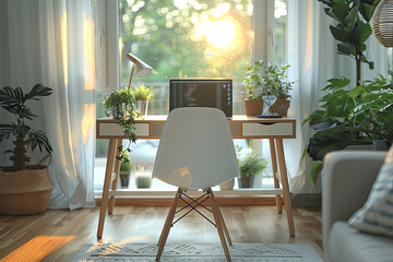 Wall Mural - Workplace with laptop in front of the window