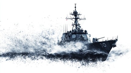 Military Ship in Turbulent Waters