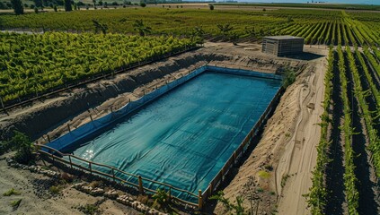 Poster - Aerial View of a Large Pond in a Vineyard