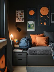 Poster - Contemporary College Student Room with Orange Accent