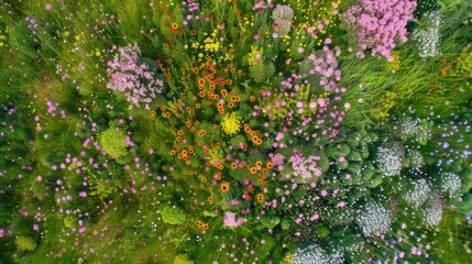 Wall Mural - Aerial View of a Vibrant Wildflower Meadow