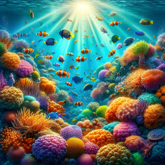 Wall Mural - AI generate coral reef and fishes