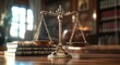 © ArtCookStudio - Golden scales of justice with law books in an elegant courtroom setting