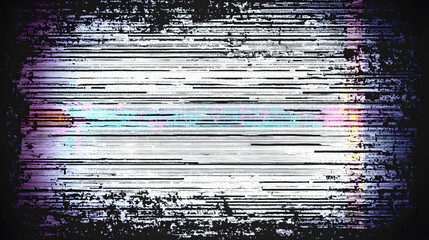 Vintage TV static signal transmission error transparent overlay vignette border. VHS glitch effect background. Retro 80s distressed analog scanlines video pixel noise damage grunge texture. 8k 16:9.