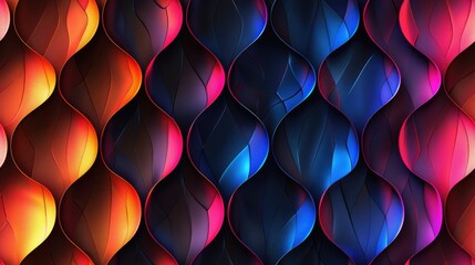 Wall Mural - Colorful abstract wavy shapes in a gradient. 3D rendering of abstract image of gradient orange, red, blue color in various pattern with black background. Digital art design for poster, print. AIG51.