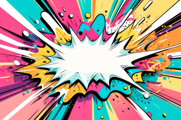 Comic art style exploding pop speech bubble background  colourful 