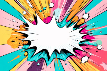 Comic art style exploding pop speech bubble background  colourful 