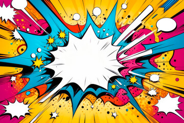 Comic art style exploding pop speech bubble background  colourful 