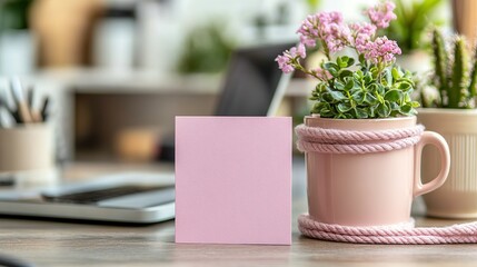 maqueta de una tarjeta colocada sobre una mesa de trabajo con colores cálidos. concepto de recurso g