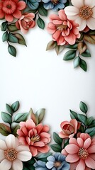 Beautiful floral frame with pink and blue flowers, perfect for invitations, greeting cards, and decorative purposes.