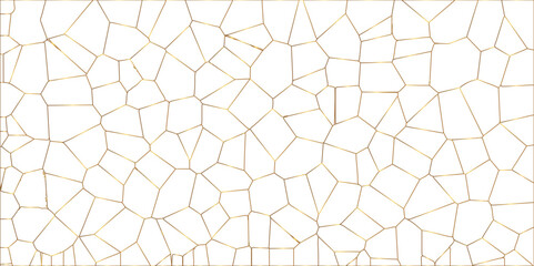 Wall Mural - Golden gradient lines stroke abstract white crystalized broken glass background. Voronoi diagram background. abstract desktop texture design digital art wallpaper, vector illustration.	