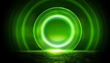 Canvas Print - A glowing, neon green circle with a bright, outer halo effect, isolated on a transparent bac