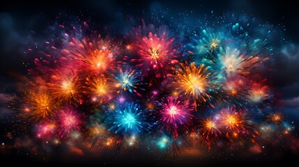 Wall Mural - A vibrant display of colorful fireworks illuminating the night sky.