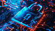 © Alina Tymofieieva - Modern blue lock on a technological dark background. Protection and safety concept.