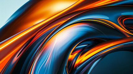 Wall Mural - Circular abstraction in orange and blue colors. Curved lines. Abstract background.