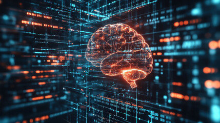 Wall Mural - futuristic digital brain interface in a virtual data environment