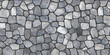 © Daniel - Seamless gray cobblestone wall or road background texture. Tileable grungy natural rock and stone shaped path or walkway repeat surface pattern. A high resolution construction backdrop 3D rendering.