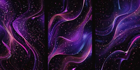 Wall Mural - Abstract purple and black wavy lines. Design for poster, wallpaper. Digital artwork of glowing neon purple color made from metallic with black background. Futuristic design composition. AIG51.