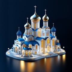 Wall Mural - A beautifully lit miniature castle featuring golden domes and intricate architectural details, reflecting magical charm and artistry.