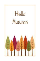 Poster - Hello Autumn - Schriftzug in englischer Sprache - Hallo Herbst. Karte mit bunten Bäumen.