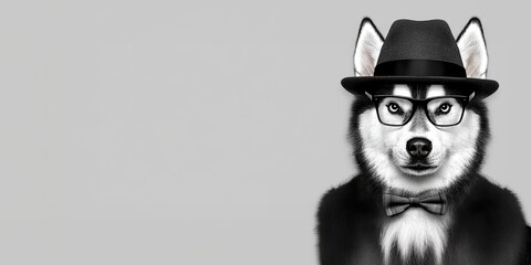 A dapper dog with hat and glasses brings charm and sophistication to any setting with its playful spirit, perfect for creative designs and quirky projects, copy space