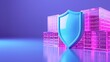 © Tackey - Digital security concept with a shield icon in front of server racks, symbolizing data protection and cybersecurity in a futuristic setting.