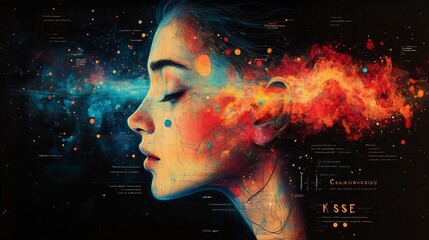 Canvas Print - mind map exploring connection between quantum mechanics and consciousness theories in philosophy and