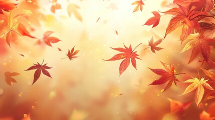 Wall Mural - Autumnal theme with flying maple leaves on an autumn background.