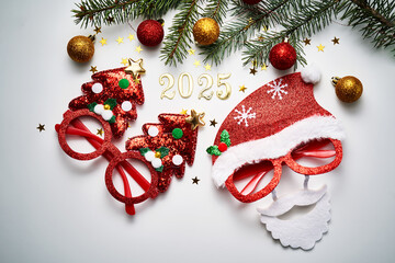 Wall Mural - abstract background of christmas attributes with the year number 2025.