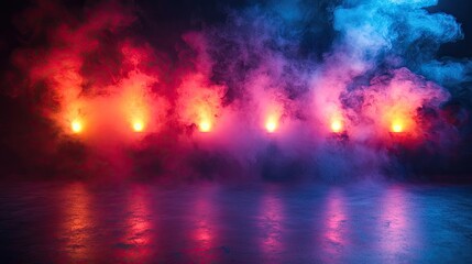 Wall Mural - Background of an empty room with smoke and neon light. Dark abstract background