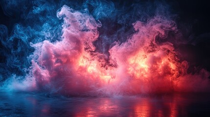 Wall Mural - Background of an empty room with smoke and neon light. Dark abstract background