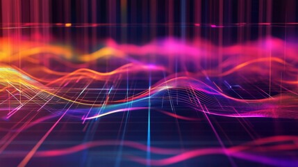 Leinwandbilder - A waveform pattern superimposed on a transparent grid, with vibrant colors and clear lines, creating a visually appealing scientific graphic.