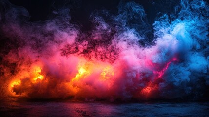 Wall Mural - Background of an empty room with smoke and neon light. Dark abstract background