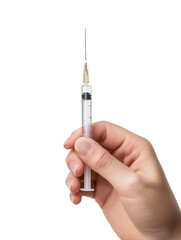 doctor hand holding syringe with medicine isolated on transparent background