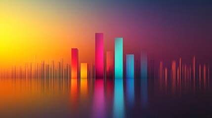 Abstract bar chart with colorful bars rising, set against a gradient background, business concept